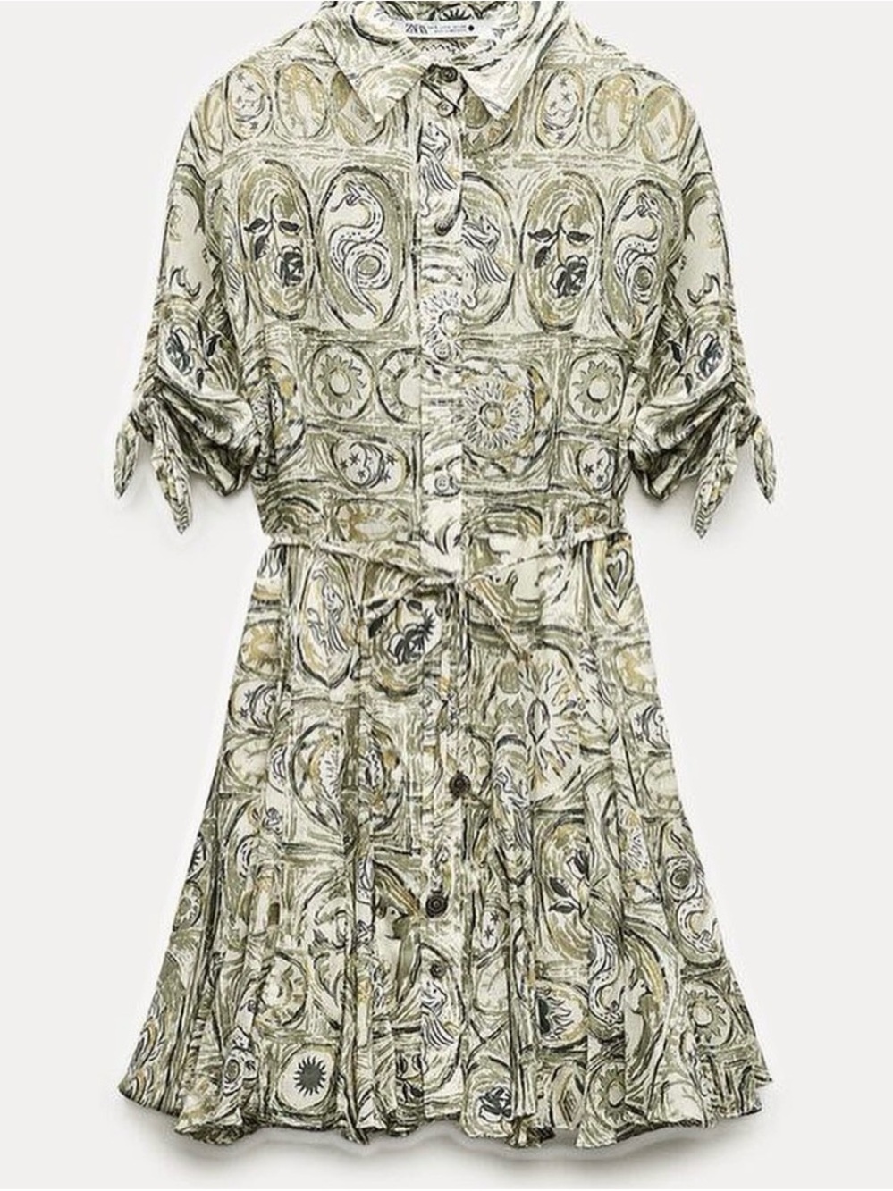 Zara Floral Button-Front Mini Dress in Pale Green